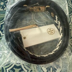 Tory Burch Woven Black Leather Guitar Strap